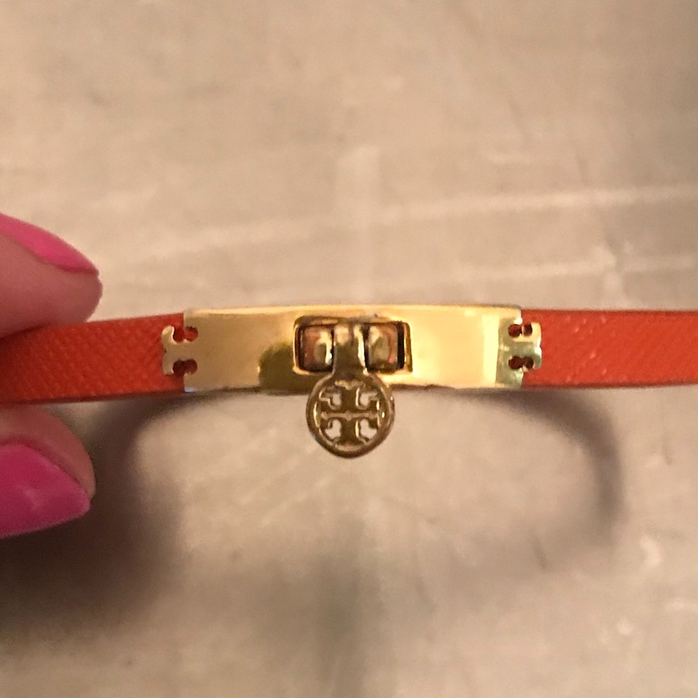 Tory Burch Orange Saffiano Leather Bracelet